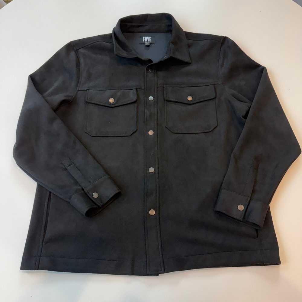 Frye Faux Suede Snap Front Shirt Jacket Black Mens Size Large